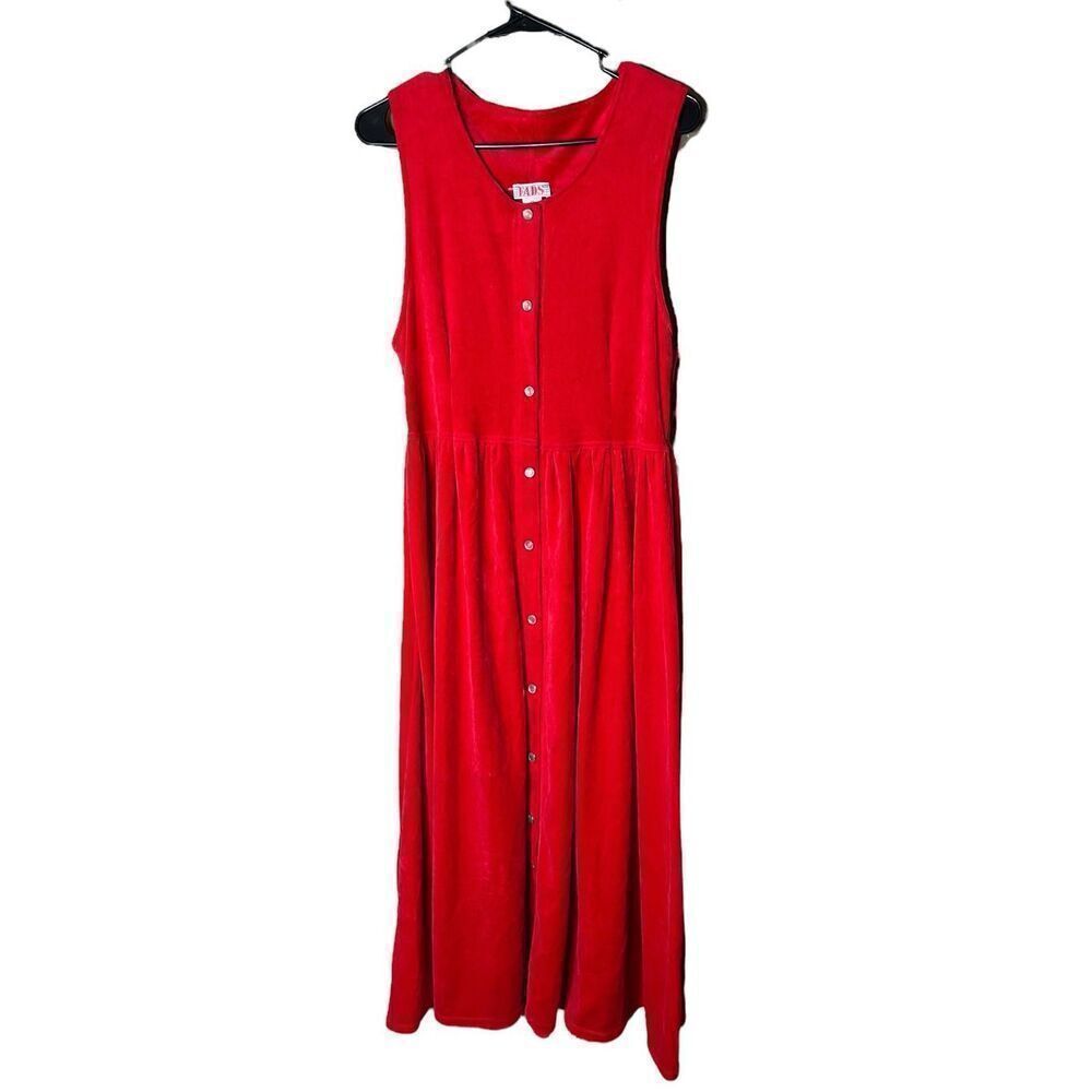 Vintage 80s Fads Red Velour Maxi Dress Size M‎